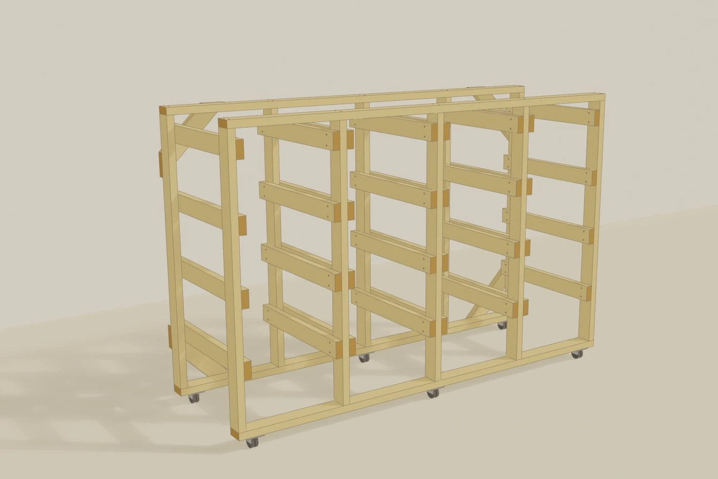 Tote rack plan — step 03 / tote rails + casters